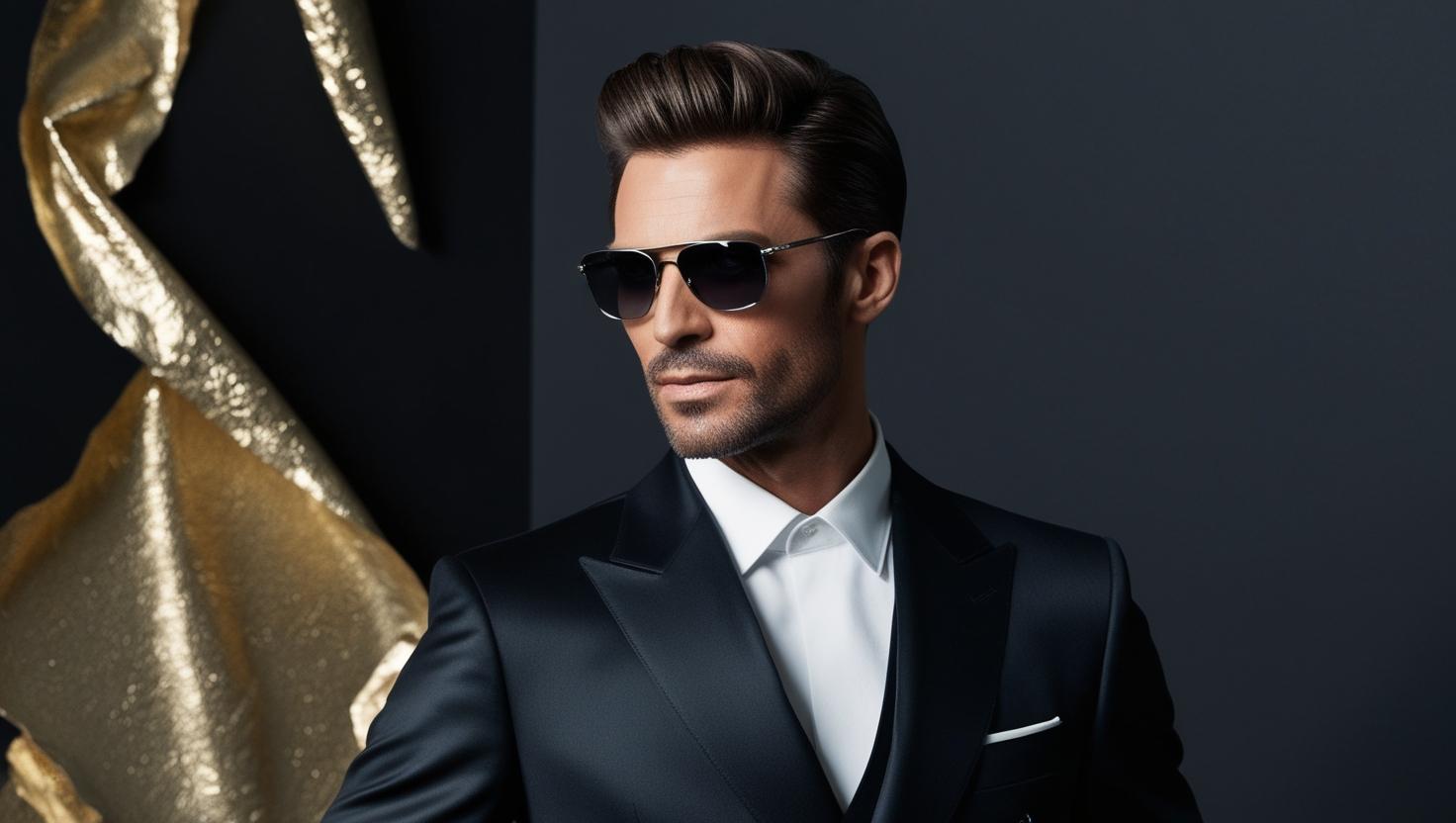 a man with sunglasses in a black gold background (1)