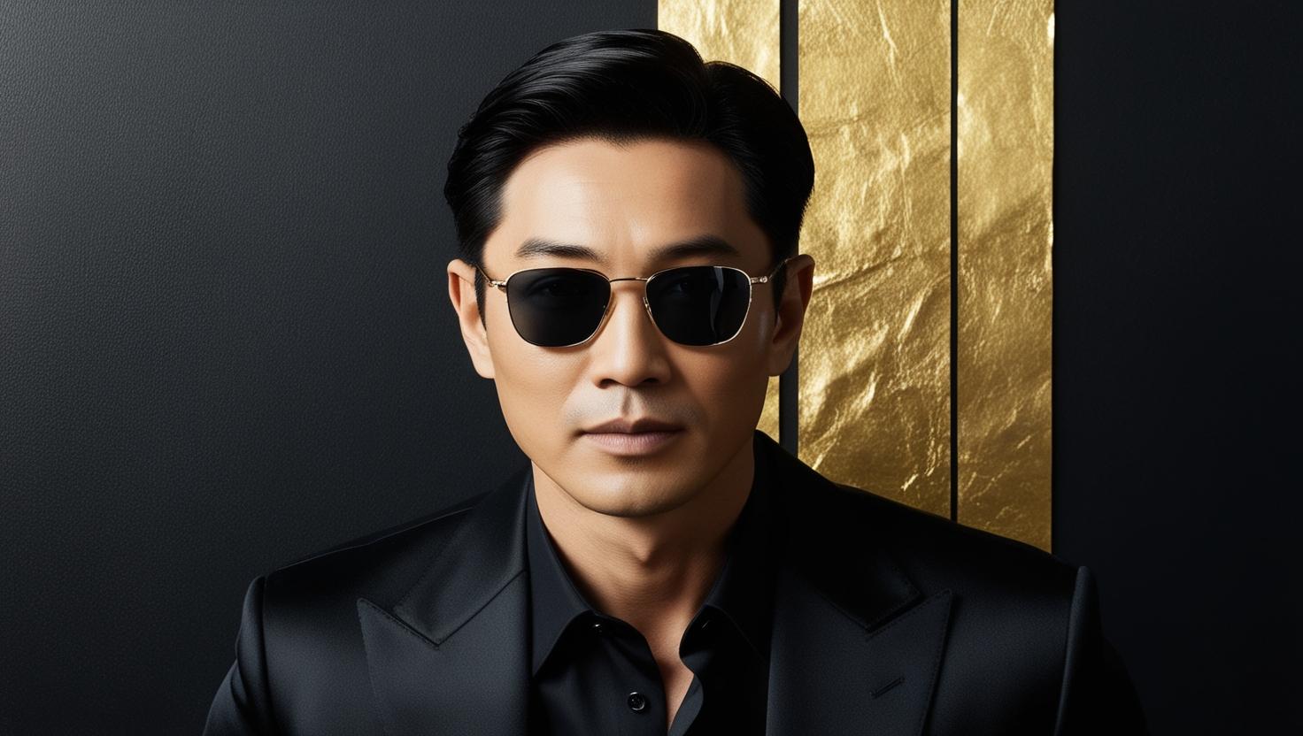 a man with sunglasses in a black gold background (2)